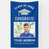 Moderne Royal Blue Silver Foto Graduation Party Banner (Vertikal)