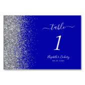 Moderne Royal Blue Silver Glitzer Edge Wedding Tischnummer (Rückseite)