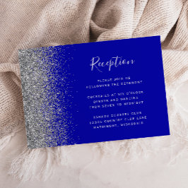 Moderne Royal Blue Silver Glitzer Hochzeitsempfehl Begleitkarte