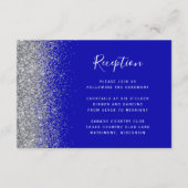 Moderne Royal Blue Silver Glitzer Hochzeitsempfehl Begleitkarte (Vorderseite)