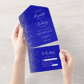 Moderne Royal Blue Silver Glitzer Wedding All In One Einladung (Abreißen)