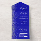 Moderne Royal Blue Silver Glitzer Wedding All In One Einladung (Innen Boden)