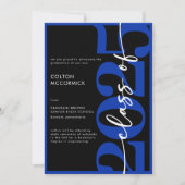 Moderne Royal Blue Typografy Grad Bekanntgabe Einladung (Vorderseite)