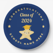 Moderne Royal Blue und Gold Abschluss Star Pappteller (Vorderseite)