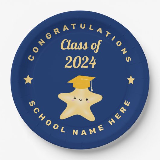 Moderne Royal Blue und Gold Abschluss Star Pappteller (Vorderseite)