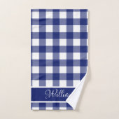 Moderne Royal Blue White Buffalo Karos Badhandtuch Set (Handtuch)