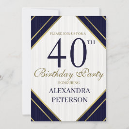 Moderne Royal Blue White und Gold Streifen Geburts Einladung