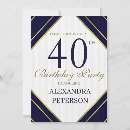 Moderne Royal Blue White und Gold Streifen Geburts Einladung (Vorderseite)