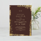 Moderne Royal Brown Gold Wedding Einladung (Stehend Vorderseite)