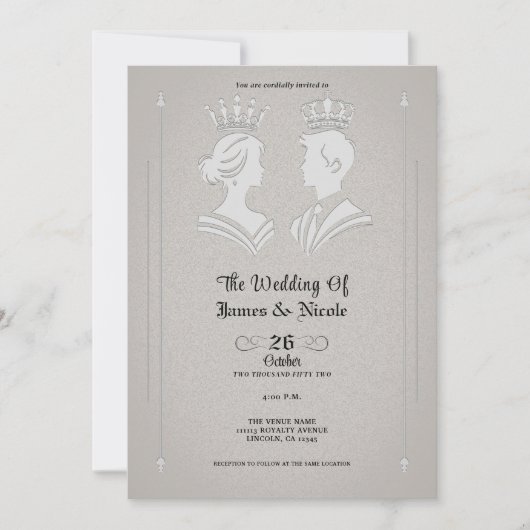 Moderne Royal King & Queen Gray Wedding Einladung (Vorderseite)