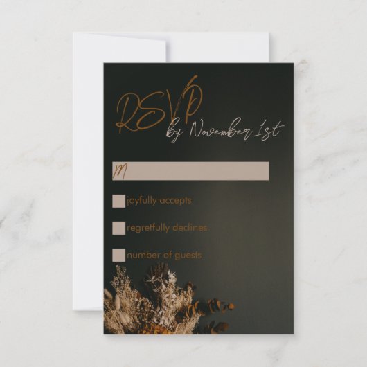 Moderne RSVP-Karte für Boho Dark Rustic Floral Wed RSVP Karte (Vorderseite)