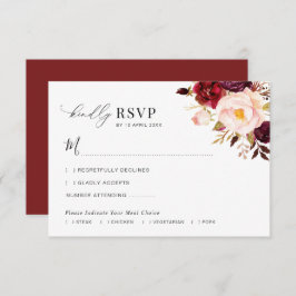 Moderne RSVP-Karte für Burgund und Blush Dankeskarte