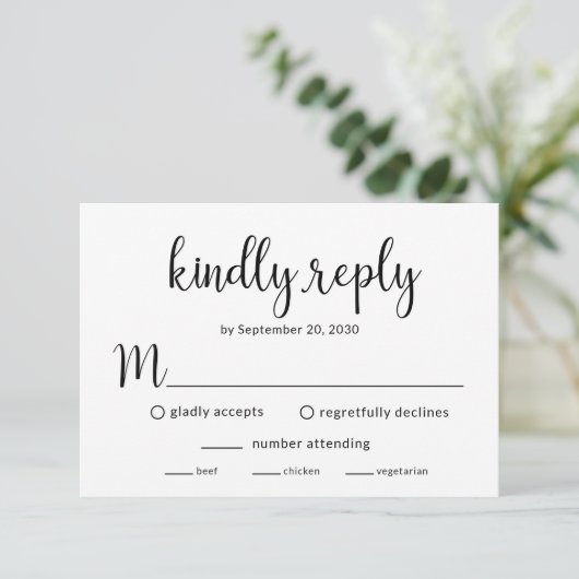 Moderne RSVP-Karte für die Hochzeitsempfehlung RSVP Karte (Stehend Vorderseite)