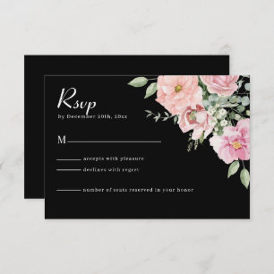Moderne RSVP-Karte für Schwarz-Rosa-Flora-Hochzeit RSVP Karte
