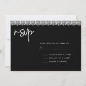 Moderne RSVP-Karte für Schwarz-Weiß-Spitzen Einladung (Vorderseite)