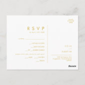 Moderne RSVP-Karte mit Minimalistischem Gold-Menü Postkarte (Rückseite)