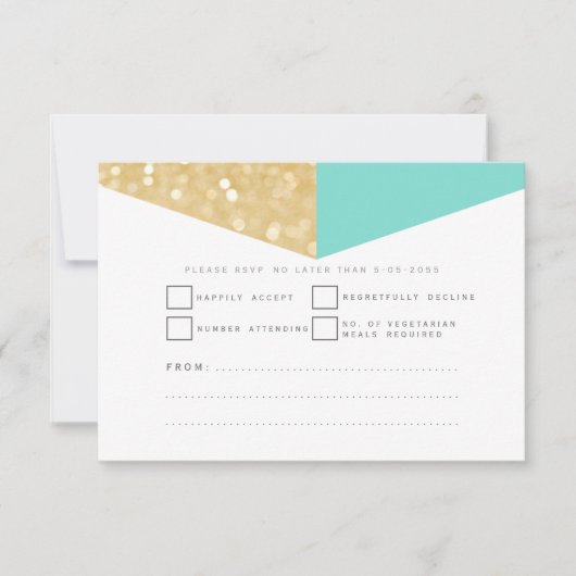 Moderne RSVP-Karten für Gold Glitzer und Aquamarin RSVP Karte (Vorderseite)