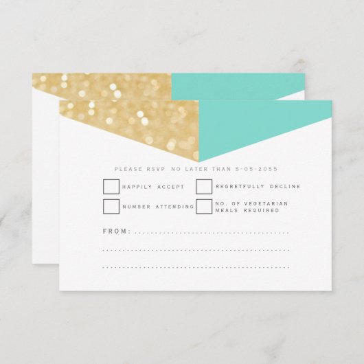 Moderne RSVP-Karten für Gold Glitzer und Aquamarin RSVP Karte (Vorne/Hinten)