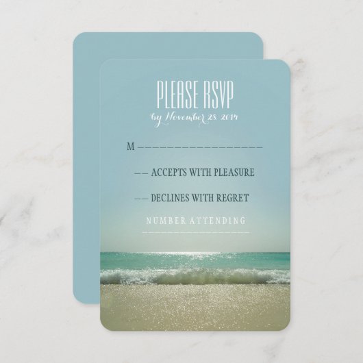 Moderne RSVP Karten für Hochzeiten am Strand mit b (Vorne/Hinten)