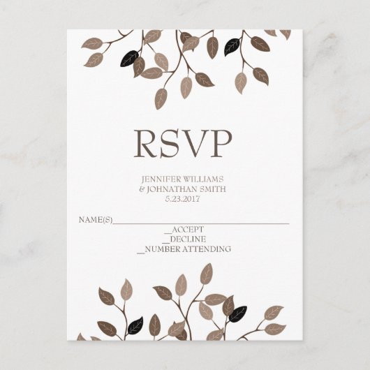 Moderne RSVP-Karten für Hochzeiten Einladungspostkarte (Vorderseite)
