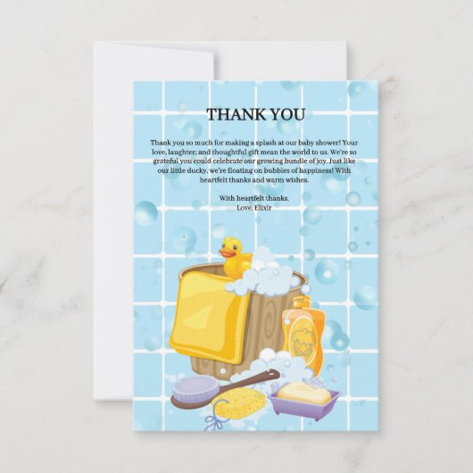 Moderne Rubber Ducky Bubbles Baby Dusche Dankeskarte (Vorderseite)