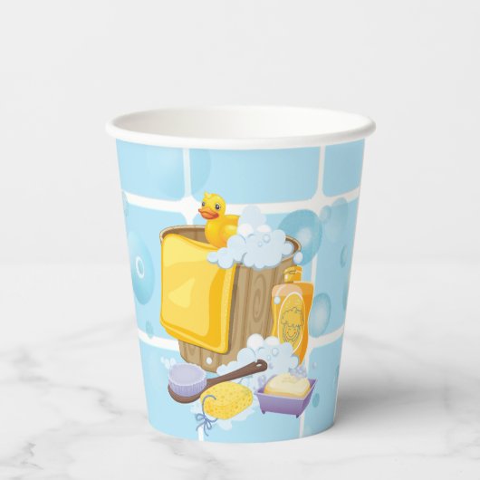 Moderne Rubber Ducky Bubbles Baby Dusche Pappbecher (Rückseite)
