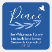 Moderne Rücksendeadresse Blau und Weiß Hanukka Quadratischer Aufkleber (Vorderseite)