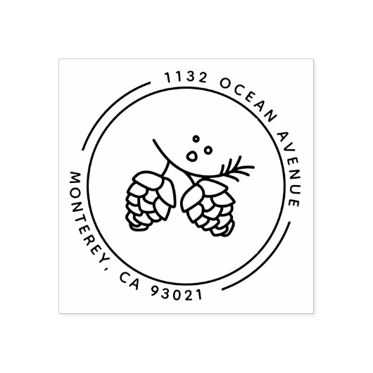 Moderne Rücksendeadresse der Pine Cone Line Illust Gummistempel (Prägung)