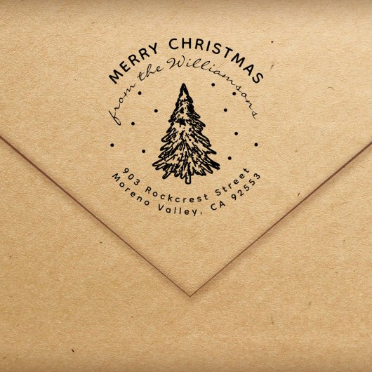 Moderne Rücksendeadresse der Weihnachtskiefern Gummistempel