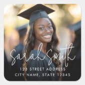 Moderne Rücksendeadresse des Fotos Quadratischer Aufkleber (Vorderseite)