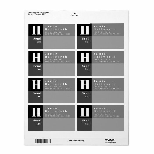 Moderne Rücksendeadresse in Schwarz und Grau (Vorne)