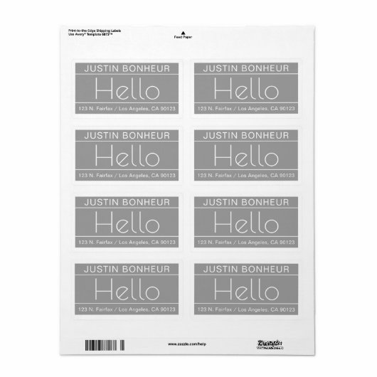 Moderne Rücksendeadresse mit dem Wort "Hallo" Grau (Vorne)