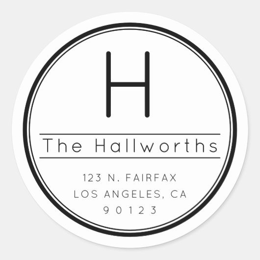 Moderne Rücksendeadresse & Monogram Runder Aufkleber (Vorderseite)
