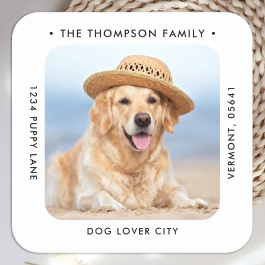 Moderne Rücksendeadresse Personalisierten Fotos Quadratischer Aufkleber