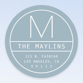 Moderne Rücksendeadresse und Monogramm | Dusty Blu Runder Aufkleber