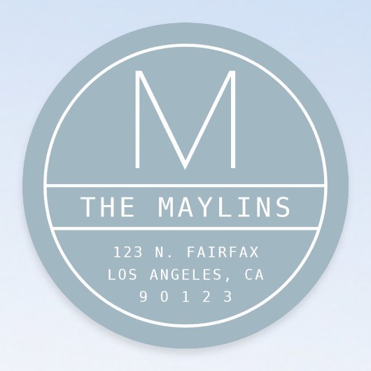 Moderne Rücksendeadresse und Monogramm | Dusty Blu Runder Aufkleber