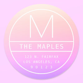 Moderne Rücksendeadresse und Monogramm | Farbenfro Runder Aufkleber