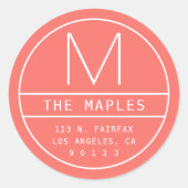 Moderne Rücksendeadresse und Monogramm | Lebende K Runder Aufkleber (Vorderseite)