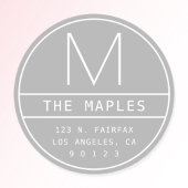 Moderne Rücksendeadresse und Monogramm | Light Gra Runder Aufkleber