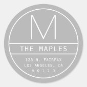 Moderne Rücksendeadresse und Monogramm | Light Gra Runder Aufkleber (Vorderseite)