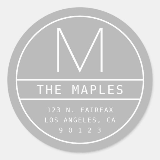 Moderne Rücksendeadresse und Monogramm | Light Gra Runder Aufkleber (Vorderseite)