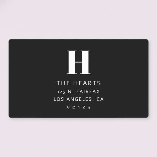 Moderne Rücksendeadresse und Monogramm | Schwarz Etiketten