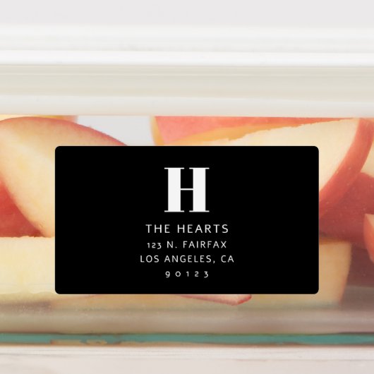 Moderne Rücksendeadresse und Monogramm | Schwarz Etiketten (Befestigt)