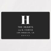 Moderne Rücksendeadresse und Monogramm | Schwarz Etiketten (Design 1)