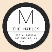 Moderne Rücksendeadresse und Monogramm | Schwarz Runder Aufkleber