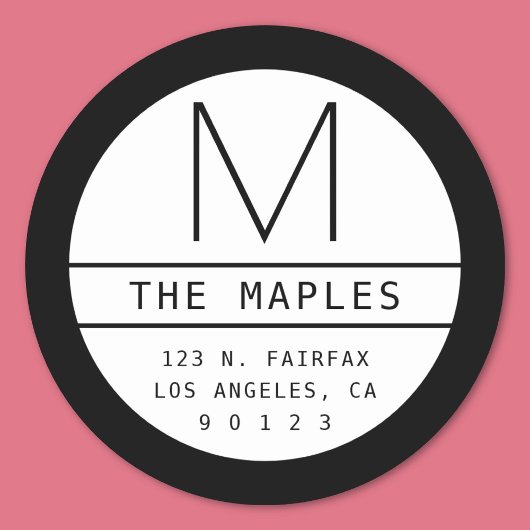 Moderne Rücksendeadresse und Monogramm | Schwarz Runder Aufkleber