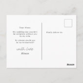 Moderne Ruhe | Einladung von Bridesmaid Postkarte (Rückseite)
