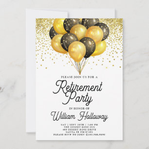 Moderne Ruhestandsfeier Goldene schwarze Ballons  Einladung