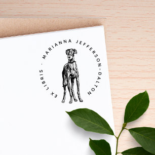 Moderne runde Ex Libris Windhund-Hundebuch Gummistempel