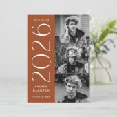 Moderne Rust 3 Foto Graduation Party 2025 Einladung (Stehend Vorderseite)